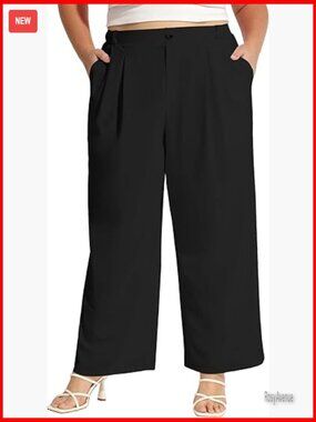 Plus Size High Waisted Wide Leg Dress Pants with Pockets